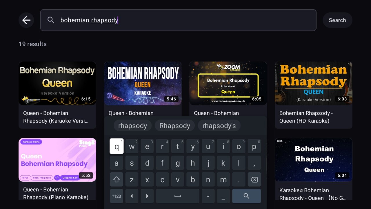 Search for karaoke songs